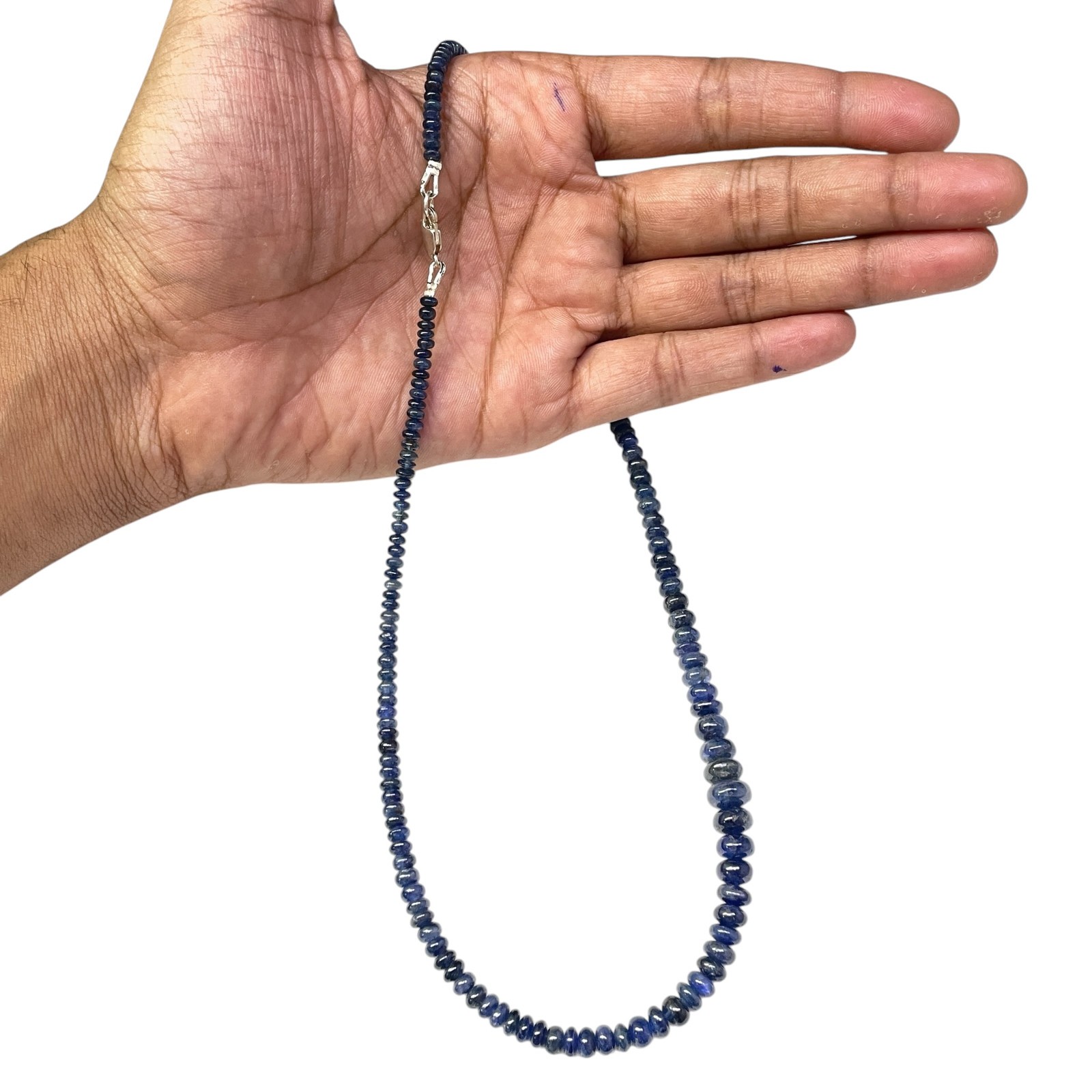 17″ Natural Barma Blue Sapphire Necklace 3.5-8mm Unheated Strand Cabochon Beads