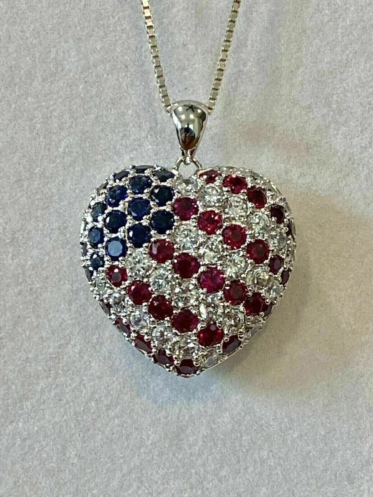 2Ctw Round Lab Created Blue Sapphire & Ruby Pendant 14k White Gold Plated Silver