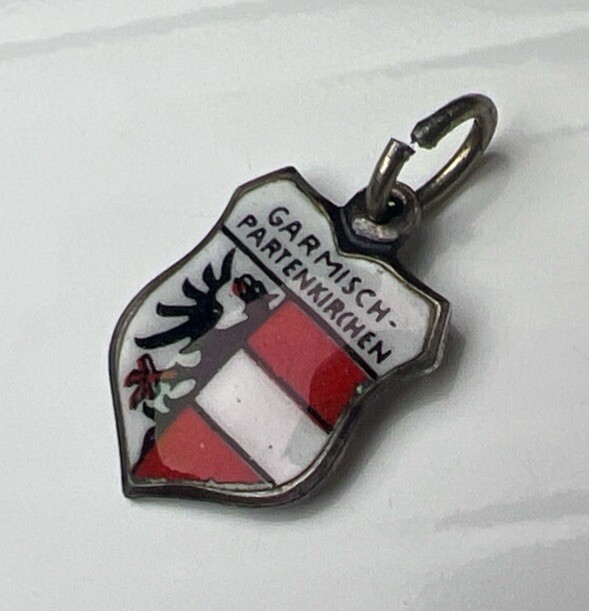 800 Sterling Silver Pendant Charm Garmisch-Partenkirchen Enamel Crest Germany
