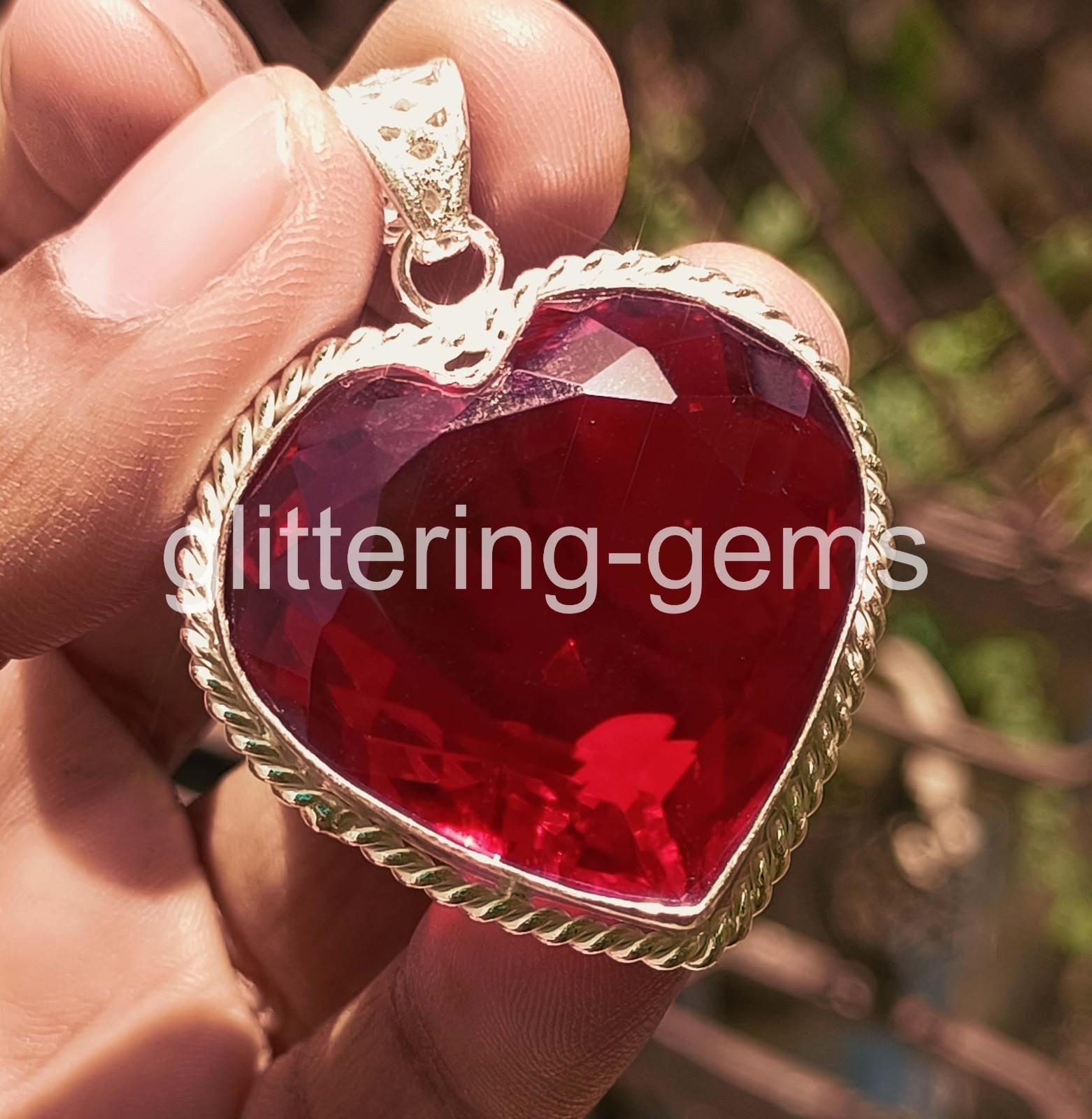 115.90 Ct Natural Red Ruby Pendant Heart Pendant 925 Silver IGL Loose Gems 6YHU