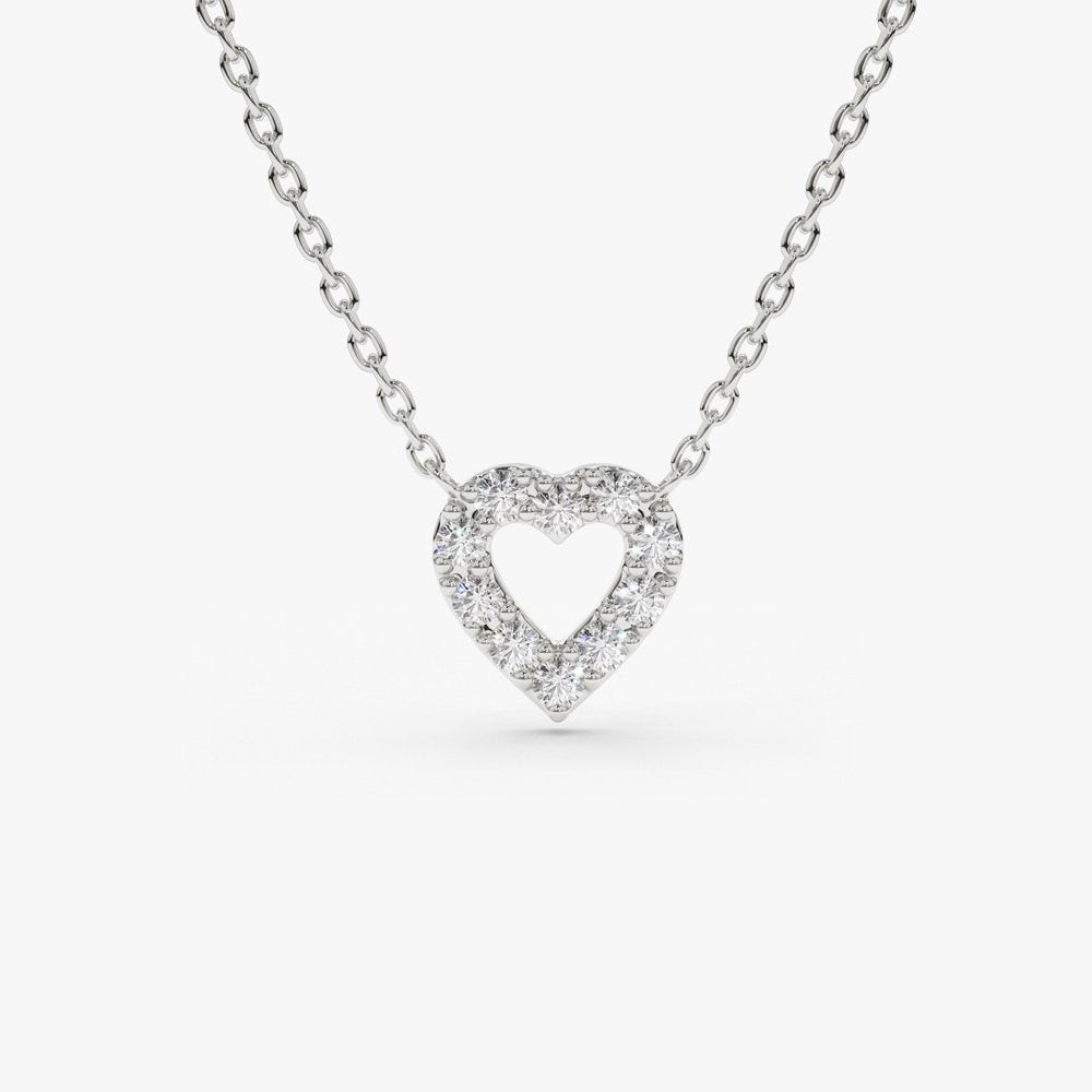 Solid 14K Gold Round Cut Natural Diamond Dainty Heart Pendant Necklace For Her