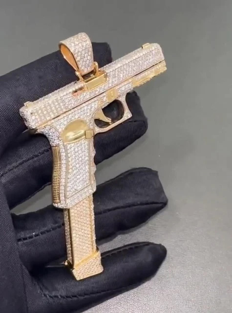 2.40Ct Round Cut Real Moissanite Customized Gun Pendant 14K Yellow Gold Plated
