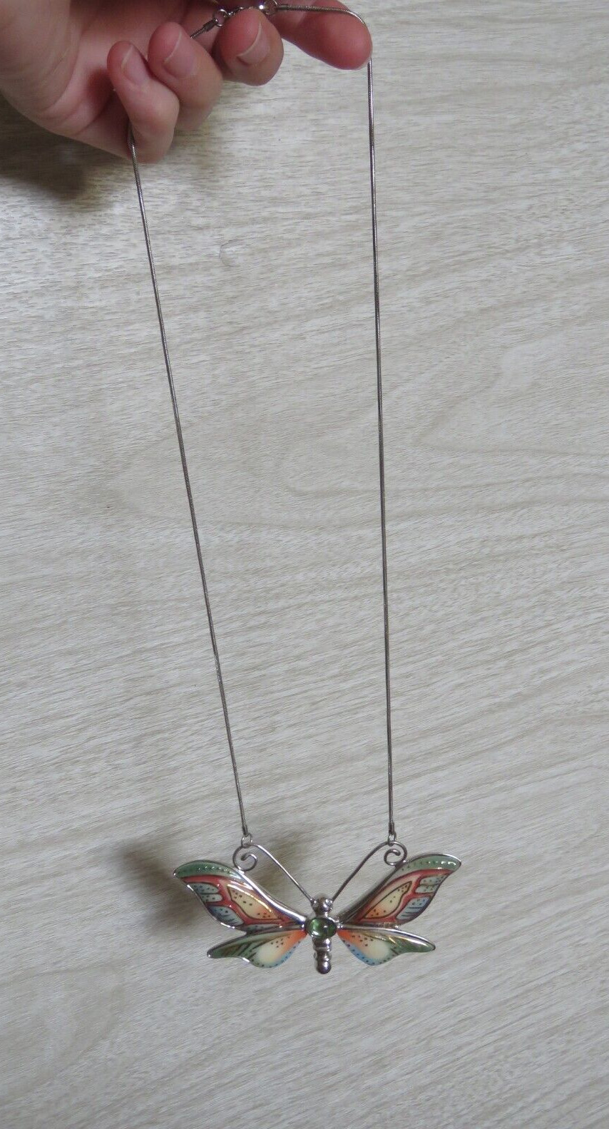 Franz Dragonfly Rhodium Plated Porcelain Butterfly Necklace Missing Tail READ