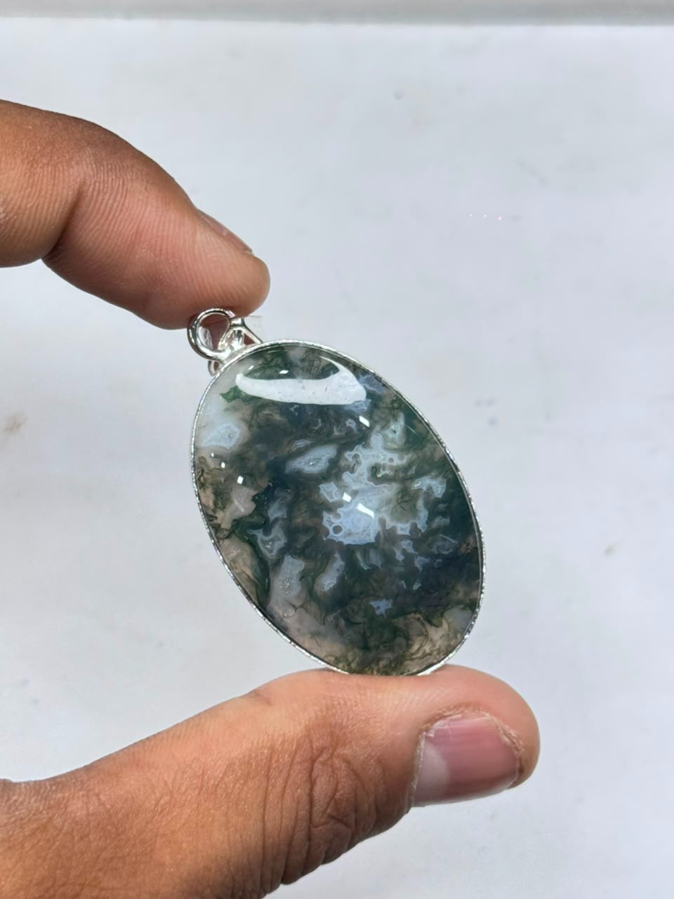 Natural Moss Agate 925 Sterling Silver Pendant Handmade Jewelry