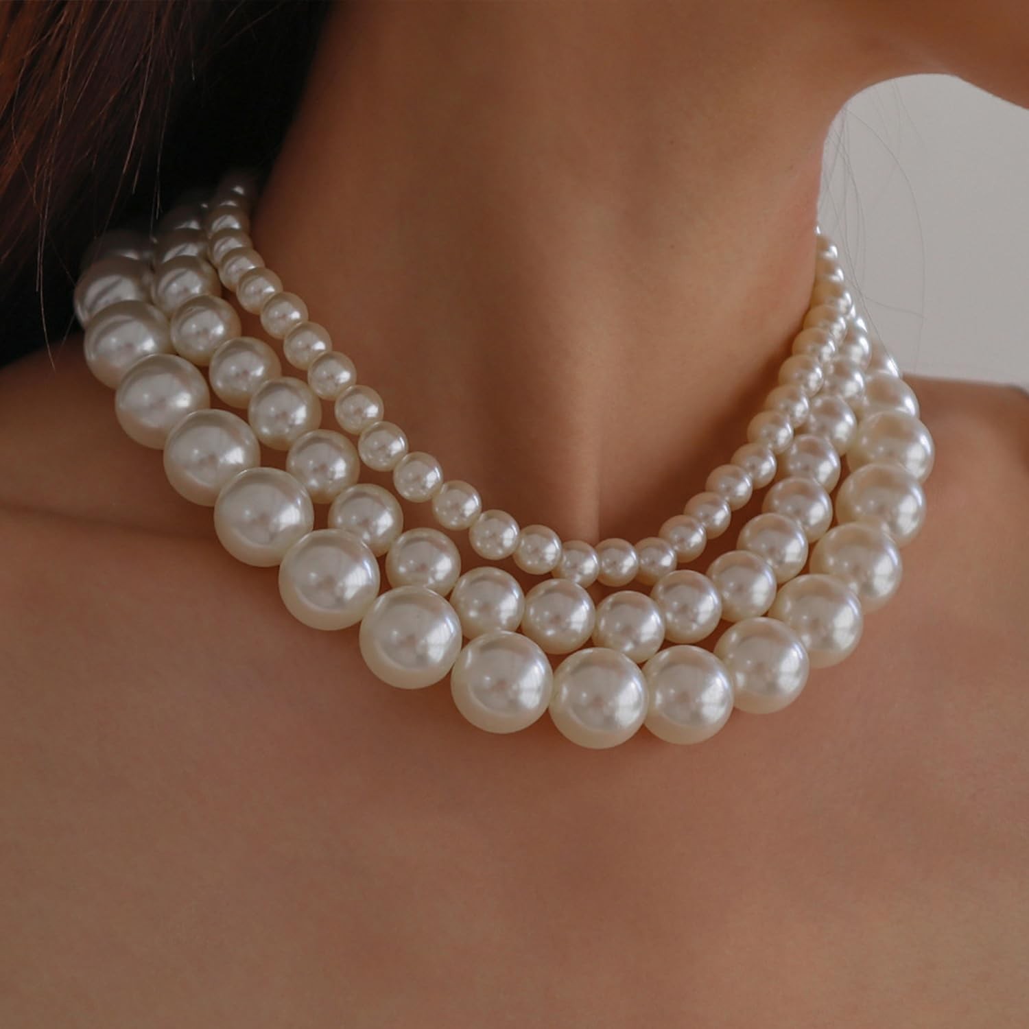 Boho Round Pearl Choker Necklace – Stackable, Adjustable, Statement Bride Choker