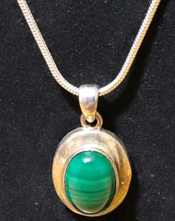 Malachite Sterling Silver Pendant Necklace 21″ D8