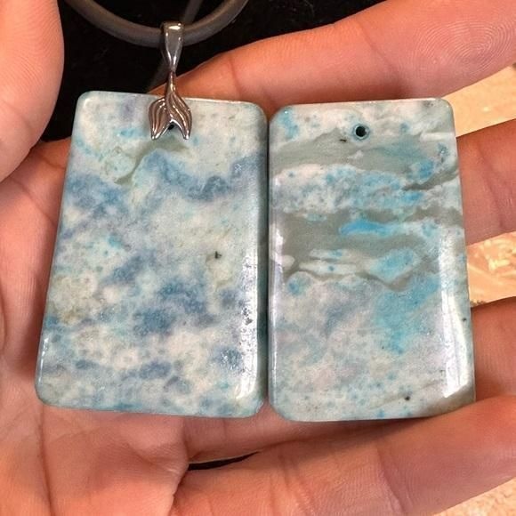 Turquoise Jasper Rectangle Slab Pendant .925 Sterling Silver bail Cord Necklace