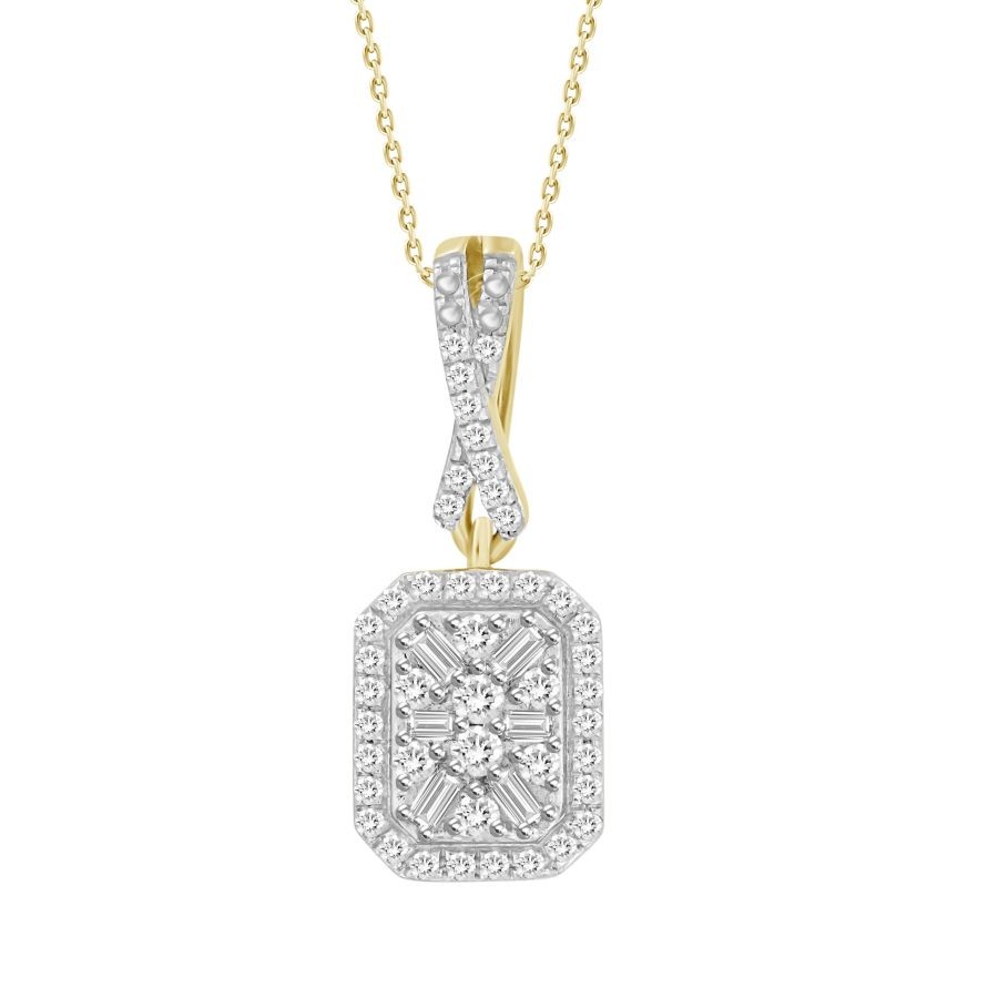 Ladies Pendant Chain Necklace 0.20ct Baguette Mine Diamond 10k Yellow Gold Charm