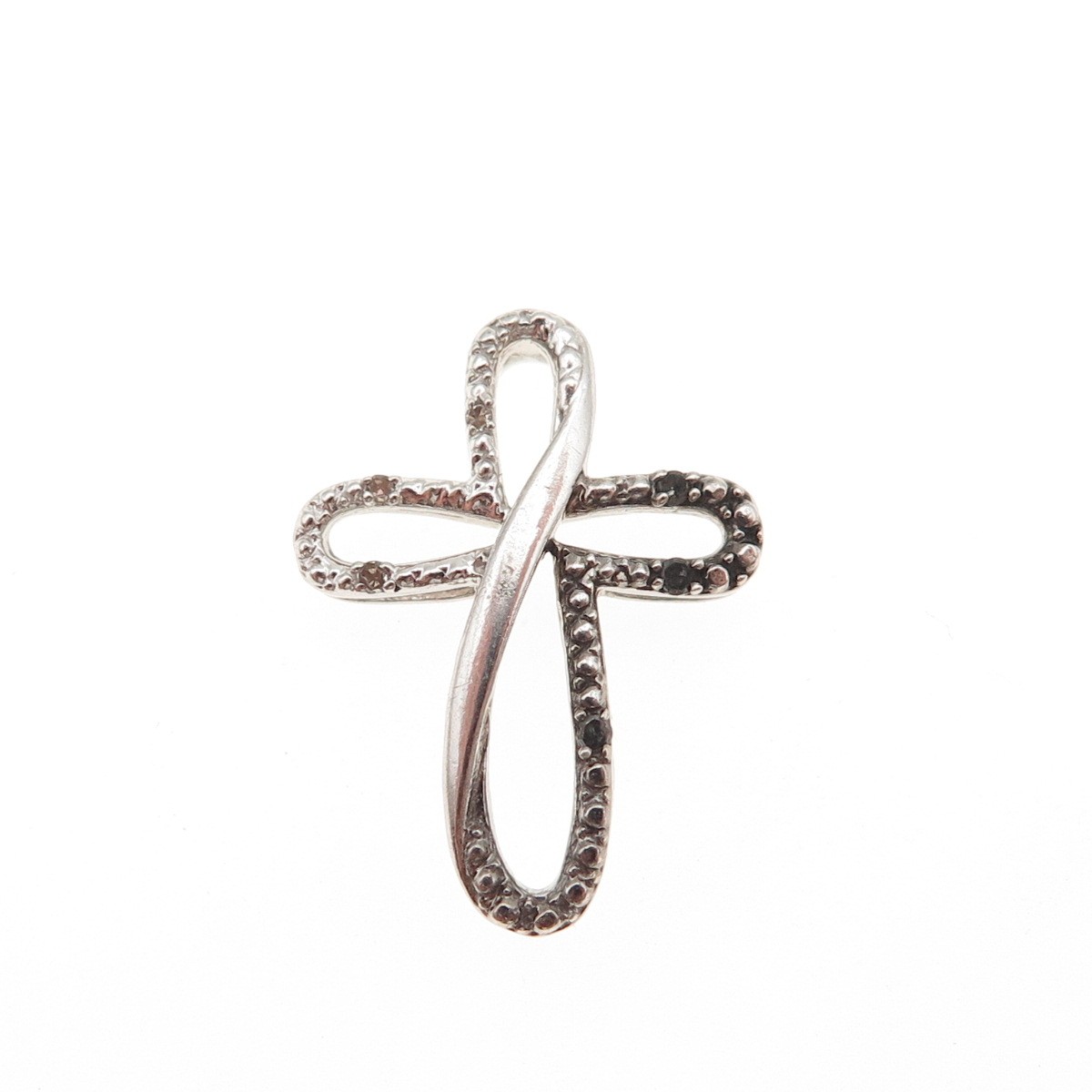 925 Sterling Silver Real Black & White Diamond Cross Mini Slide Charm Pendant