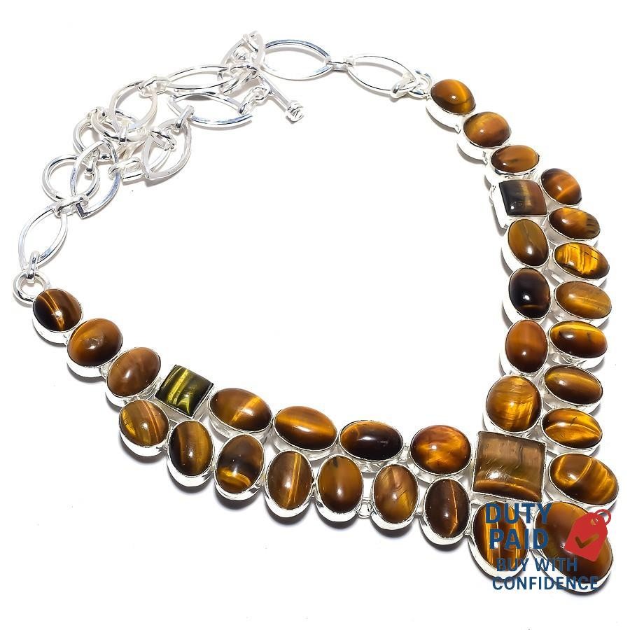 925 Silver Genuine tiger’s eye Handcrafted Chian Wedding Hook Necklace Jewelry