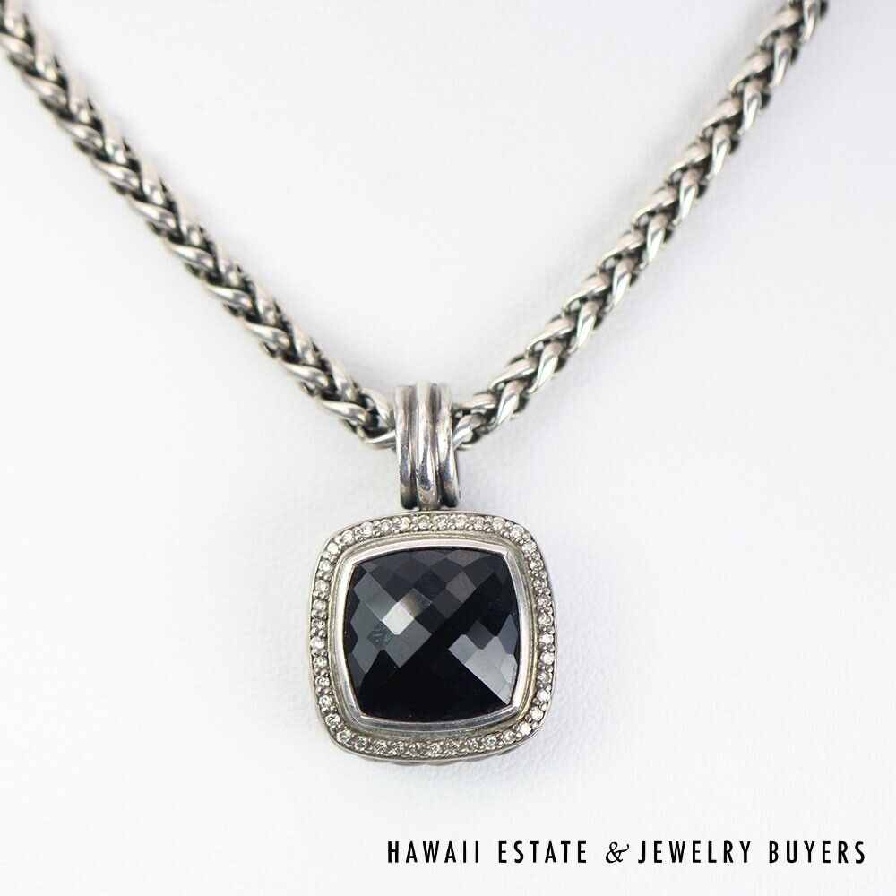 David Yurman Albion Black Onyx Diamond Sterling Silver Necklace 18 Inch