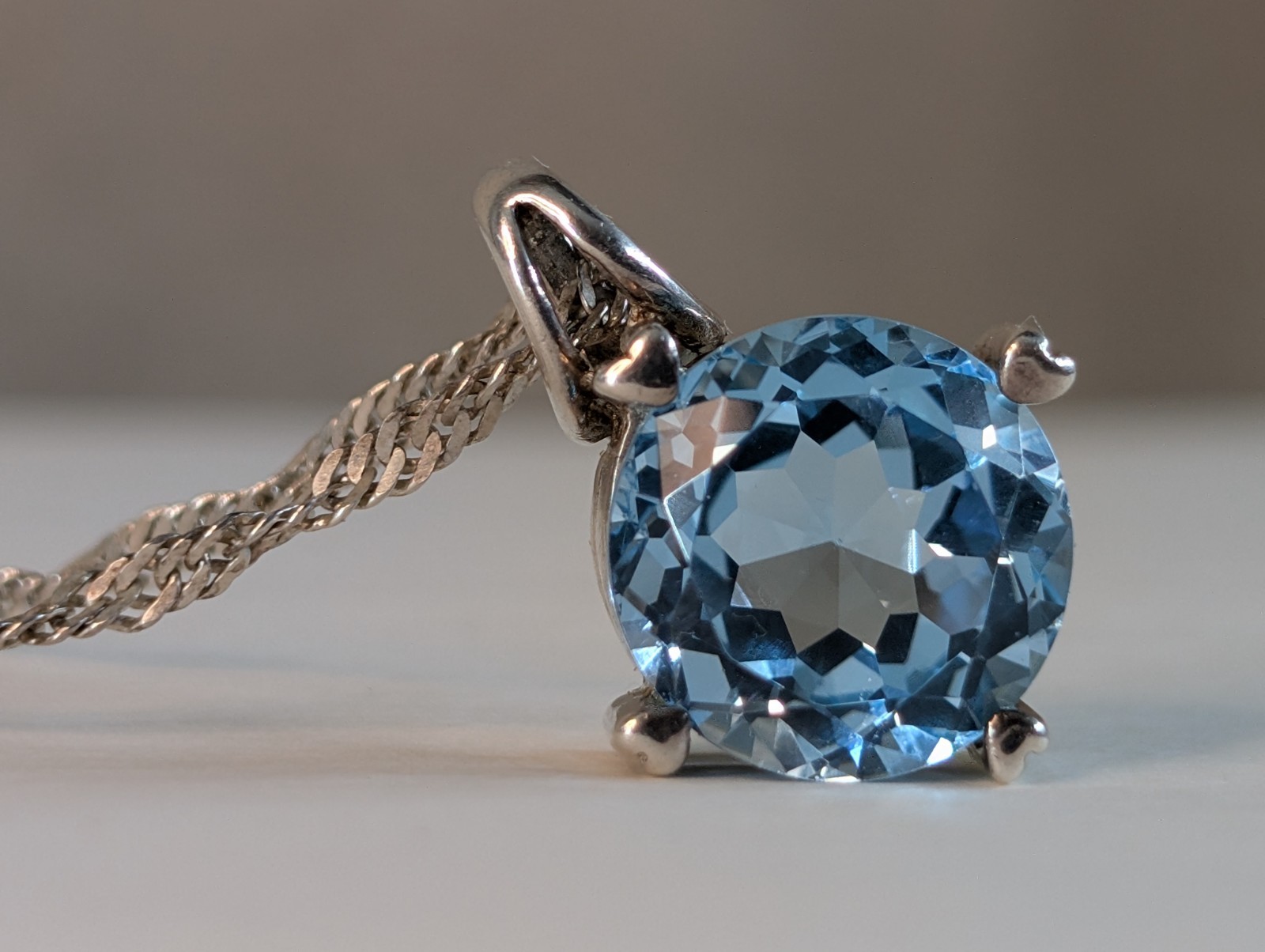 11ct Swiss Blue Topaz Pendant Sterling Silver Fancy Round Heart Prong Pendant