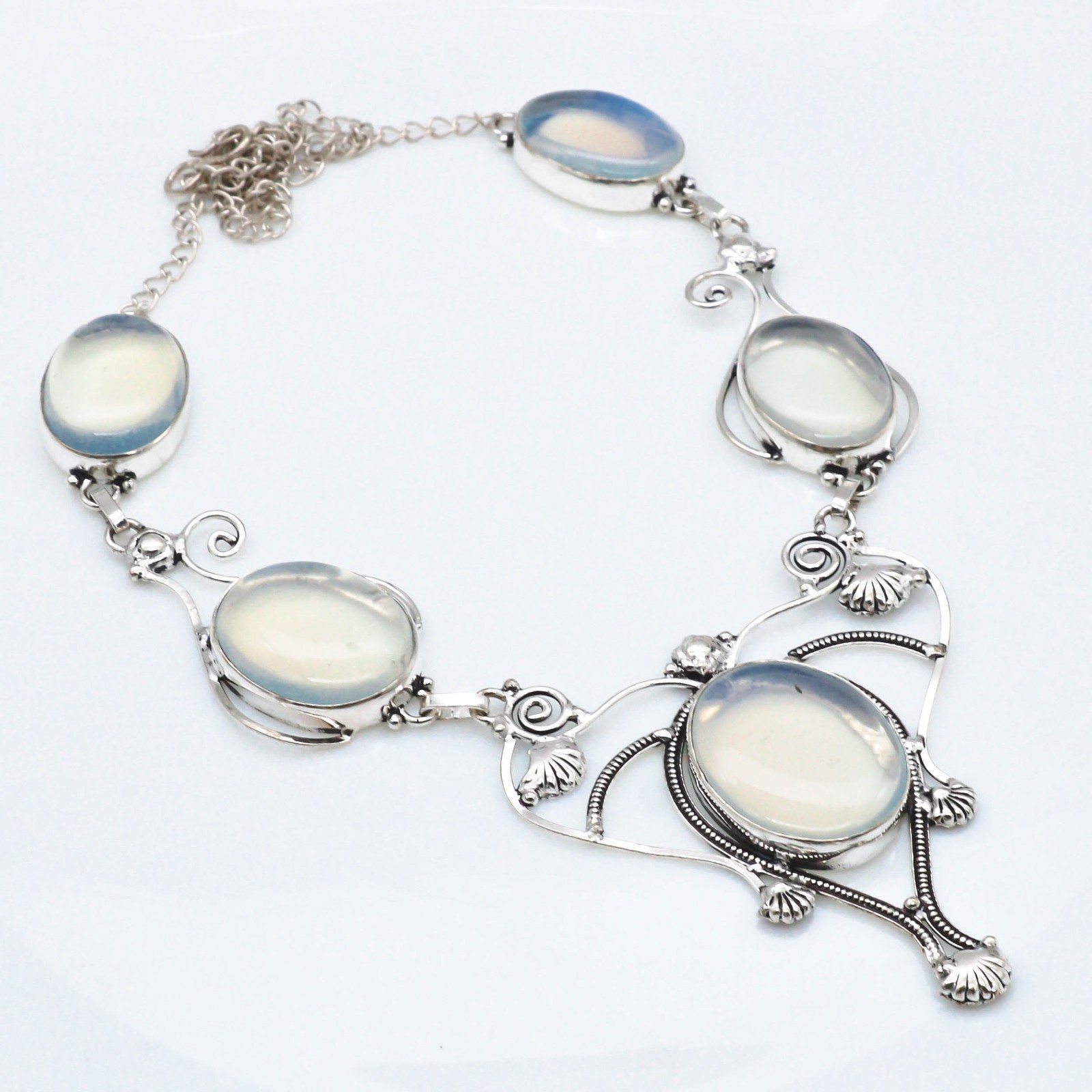 Milky Opal Gemstone Handmade 925 Sterling Silver Jewelry Necklace Size 18″