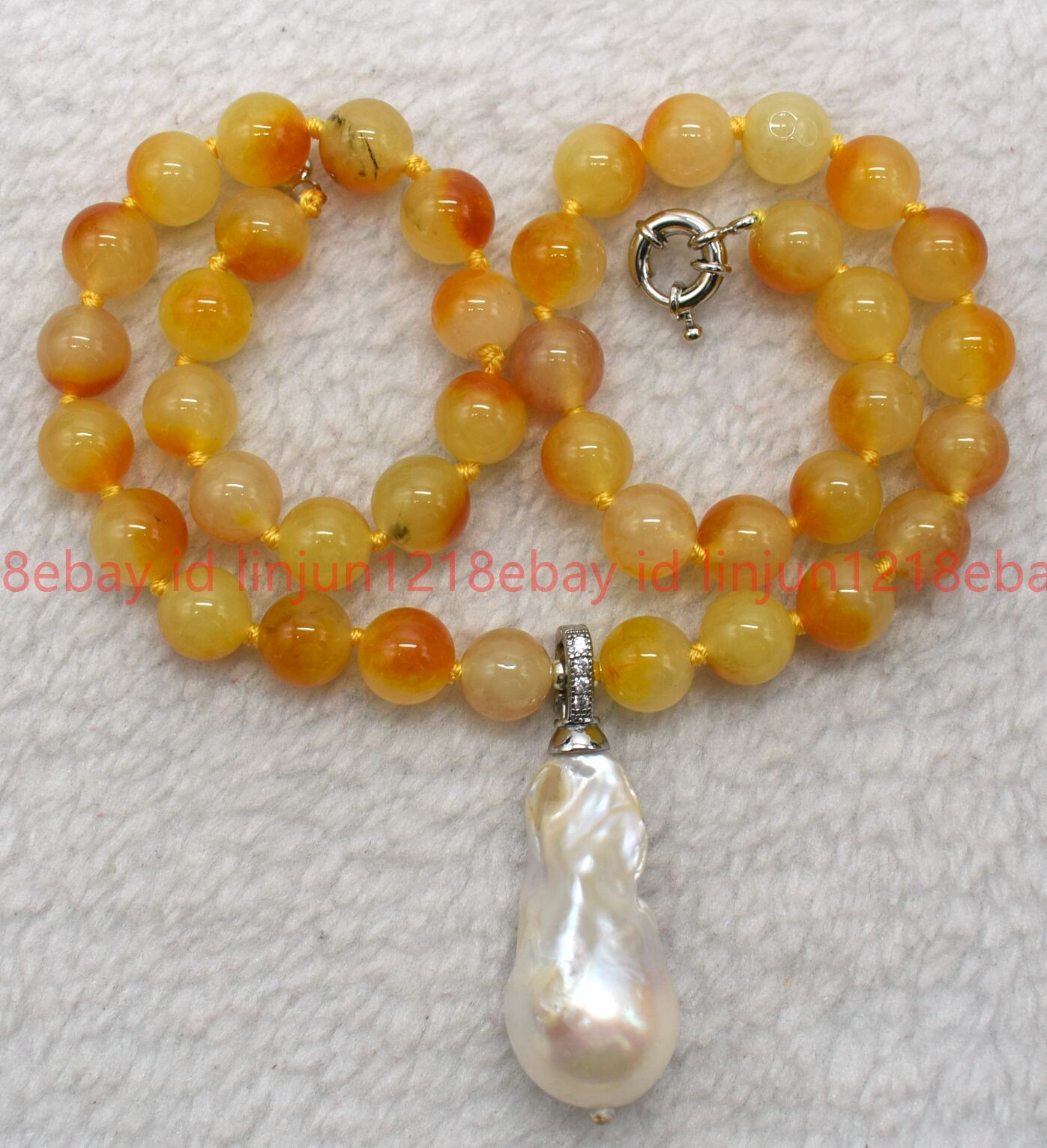 10mm Yellow Multicolor Jade Round Gems White Baroque Pendant Necklace 16-28in
