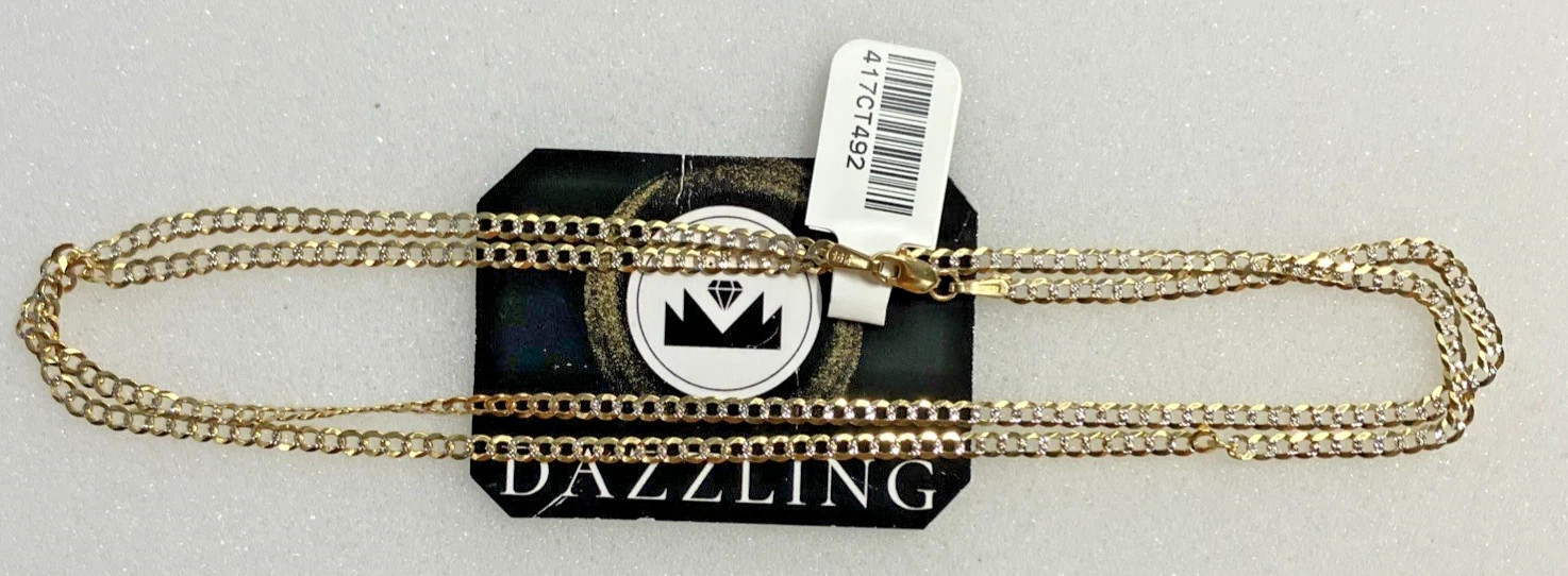 10kt Solid Gold Curb Link Chain Two-Tone Diamond-Cuts 4.9grams 2.6mm 24” Ali NWT