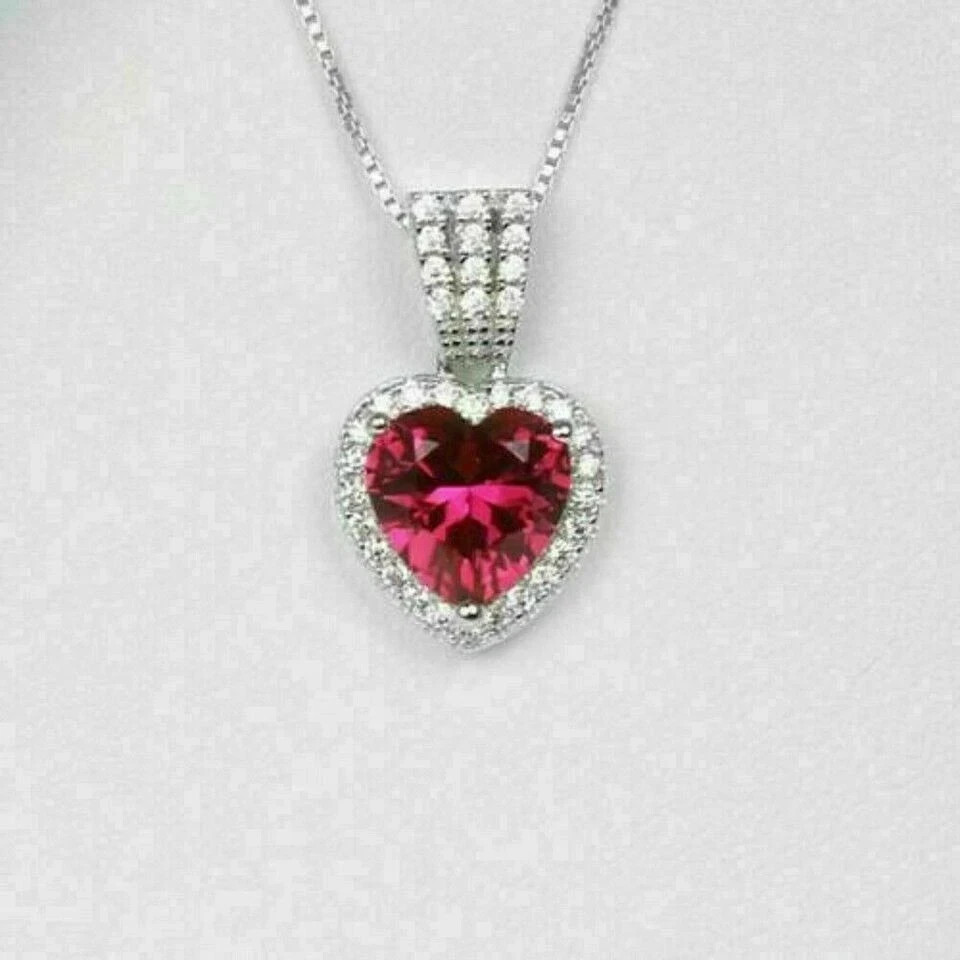 2Ct Heart Shape Red Ruby Gift For Women’s Pendant 14K White Gold Over Free Chain