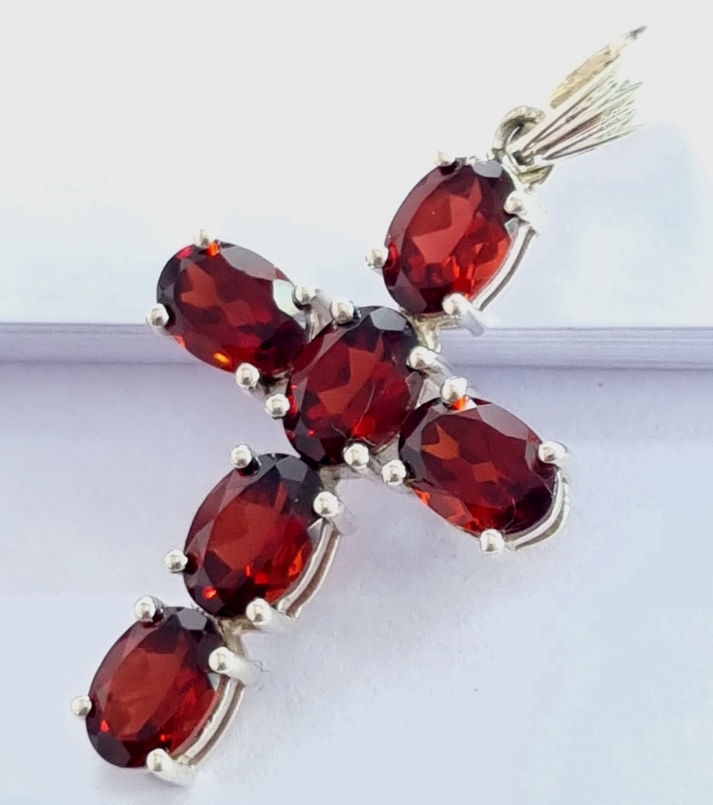 Genuine Red Garnet Cross Pendant Sterling Silver 925 Christian Jewelry Gift