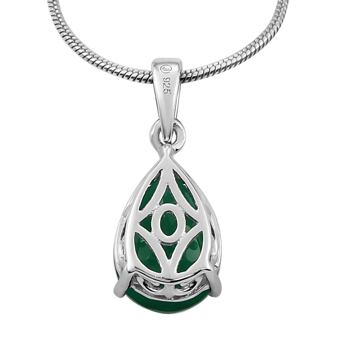 Green Onyx Solitaire Pendant Necklace May Birthstone 925 Sterling Silver