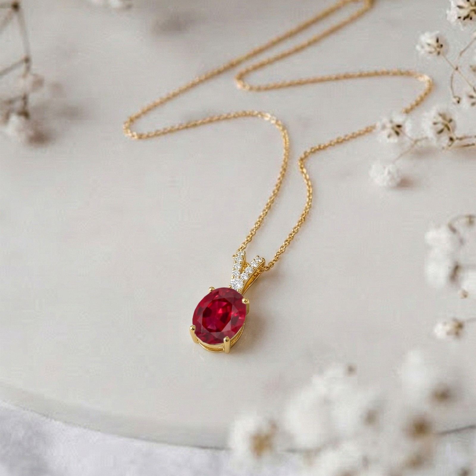 Oval Red Ruby Pendant Necklace, July Birthstone Fine Jewelry For Women