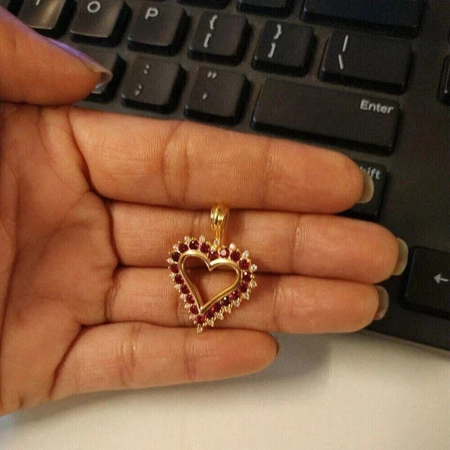 1.22Ct Round Cut Lab-Created Diamond Ruby Heart Pendant 14K Yellow Gold Plated