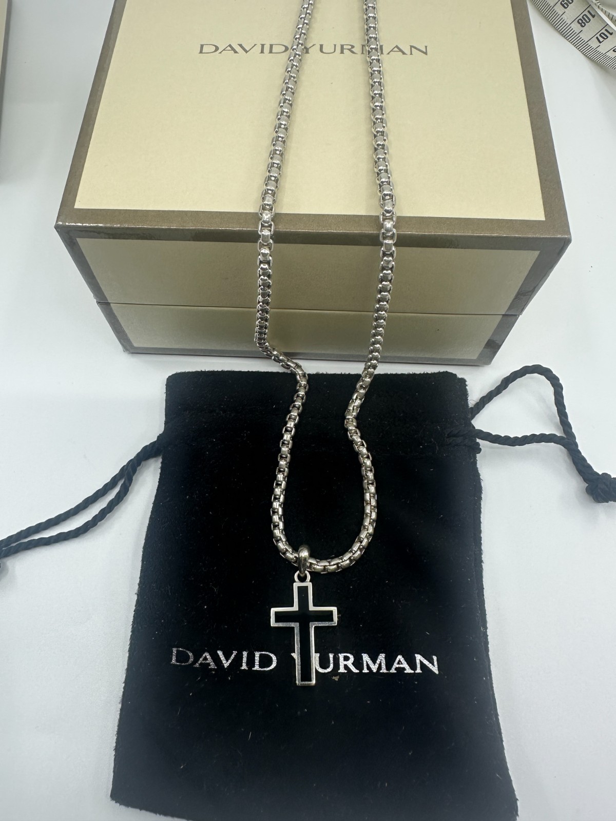925 David Yurman Exotic Stone Cross Necklace with Black Onyx Sterling Silver