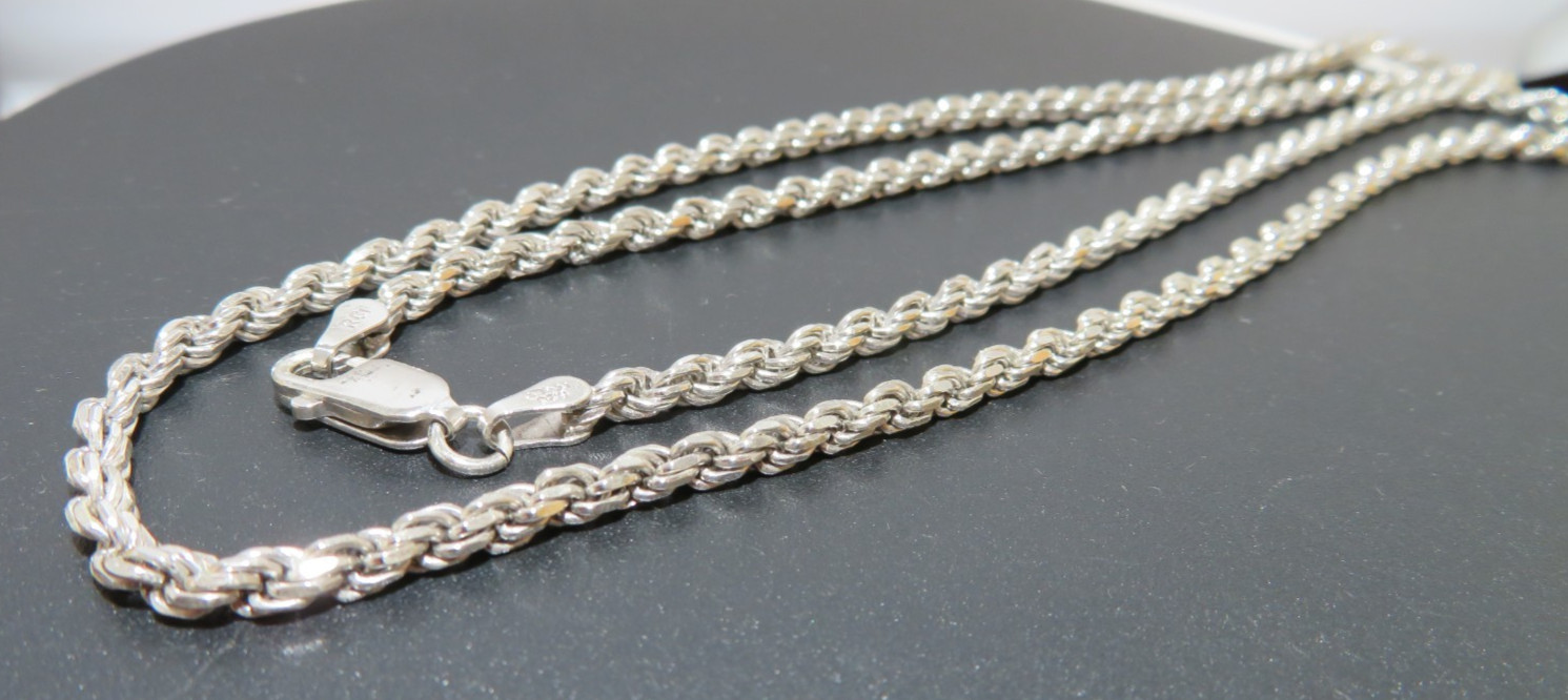 .925 STERLING SILVER SOLID ROPE CHAIN 24″ LONG 2.87 MM THICK 15.15gram(AI-3021)