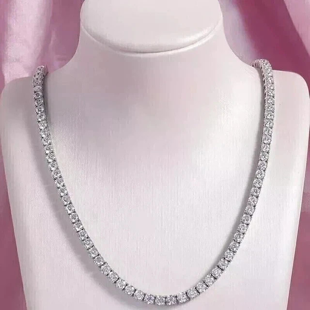 15Ct Round Cut Lab Created Diamond Wedding Tennis Necklace 14K White Gold Plated