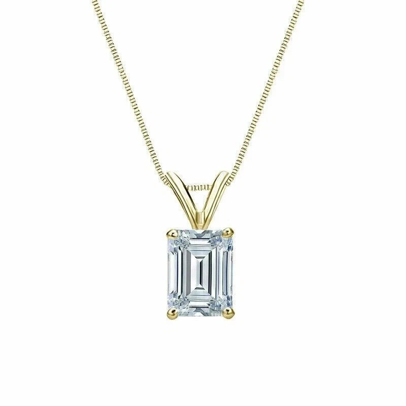 1Ct Emerald Lab Created Diamond Solitaire Pendant W/18″ 14k Yellow Gold Finish