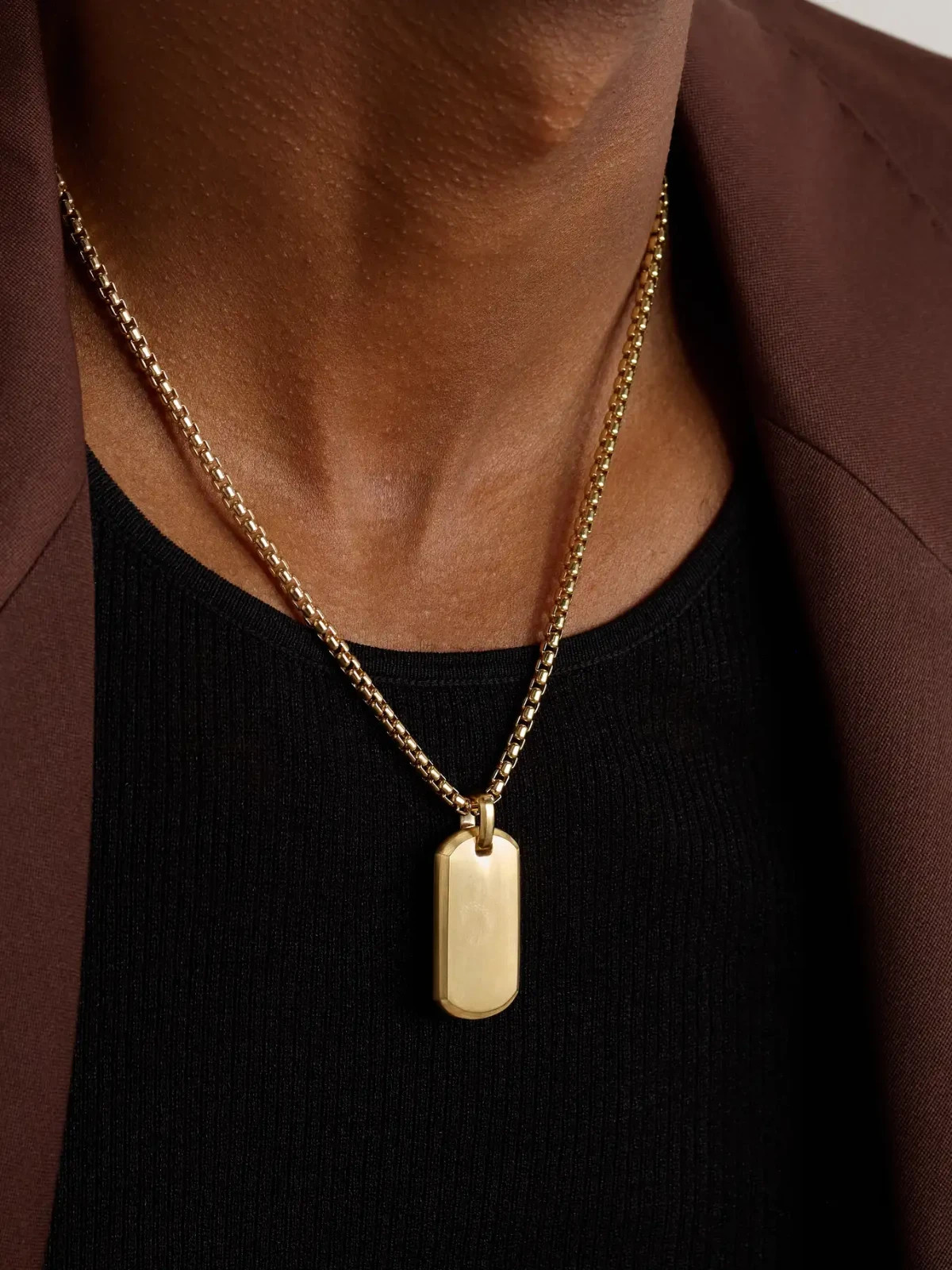 David Yurman Chevron Tag 18K Yellow Gold Dog Tag Pendant