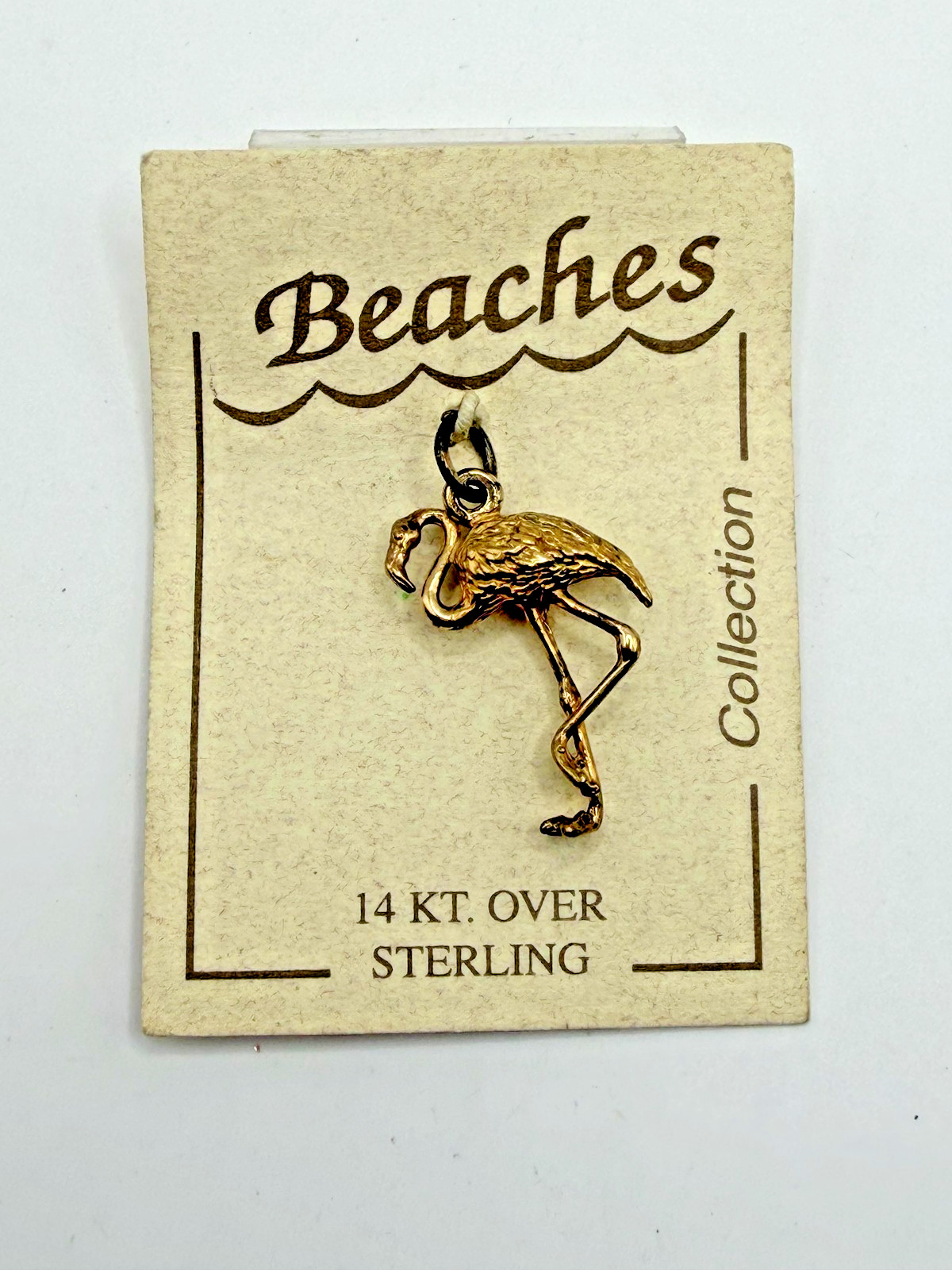 BEACHES COLLECTION 14K OVER STERLING FLAMINGO PENDANT CHARM GOLD VERMEIL BIRD