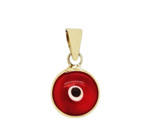 Solid 14K Yellow Gold Tiny 6mm Red Evil Eye Pendant Lucky Eye Charm – GRE6