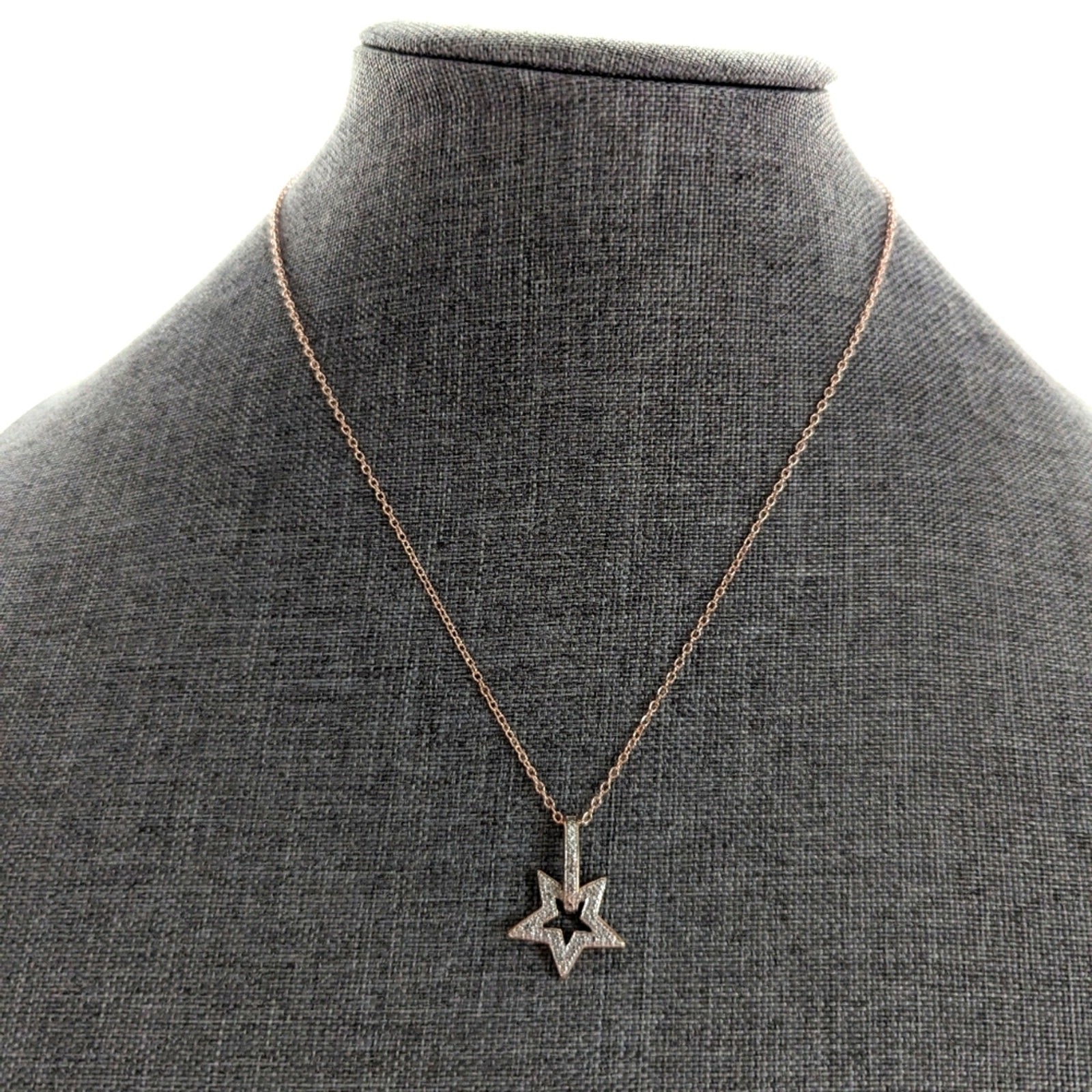 Pave Rhinestone Style Rose Gold Diamond Bling Star 925 Sterling Silver Necklace
