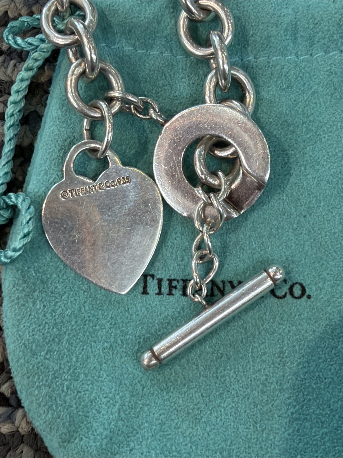 Authentic Tiffany & Co. Return to Tiffany Heart Tag Toggle Necklace 16” W/ Pouch