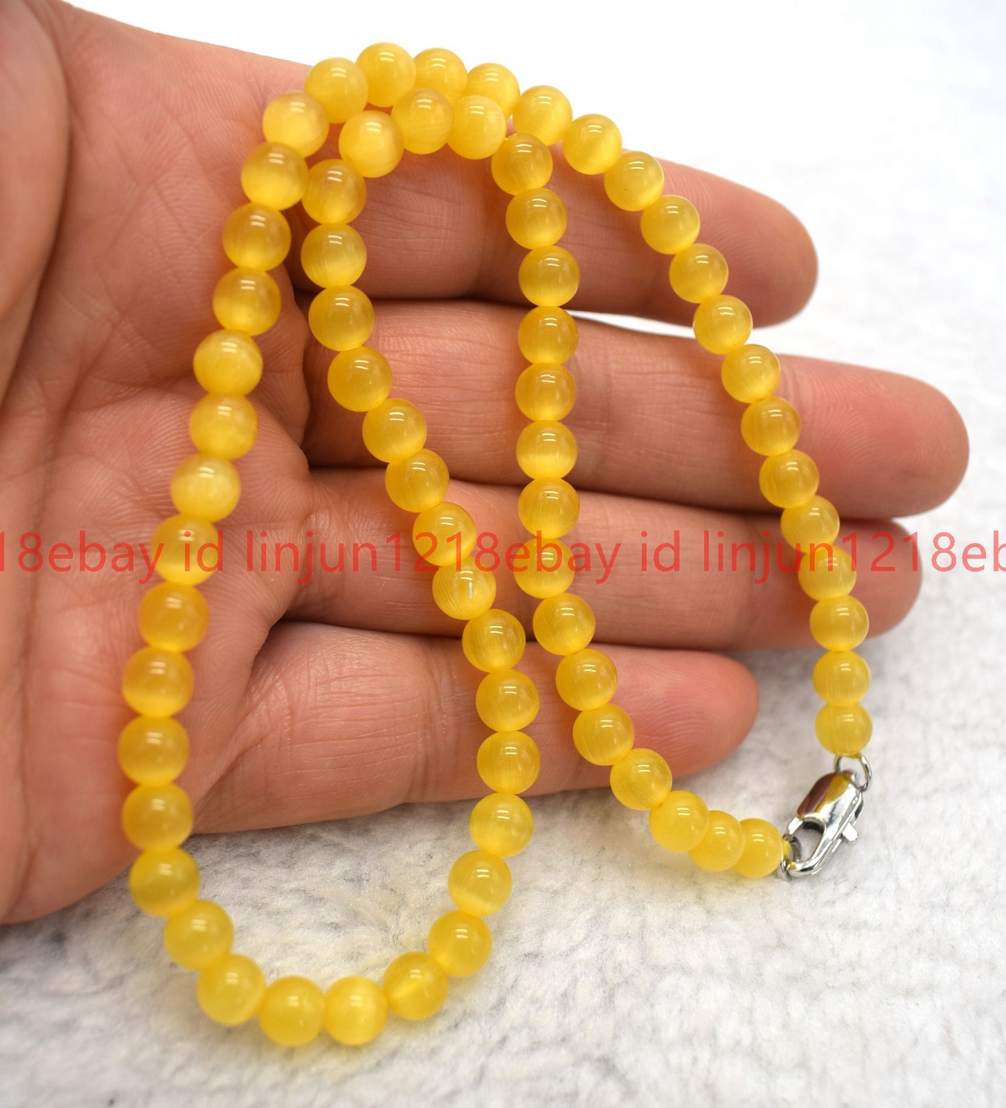 Natural Beautiful 6mm Yellow Cat’s Eye Round Gemstone Beaded Necklace 16-32in