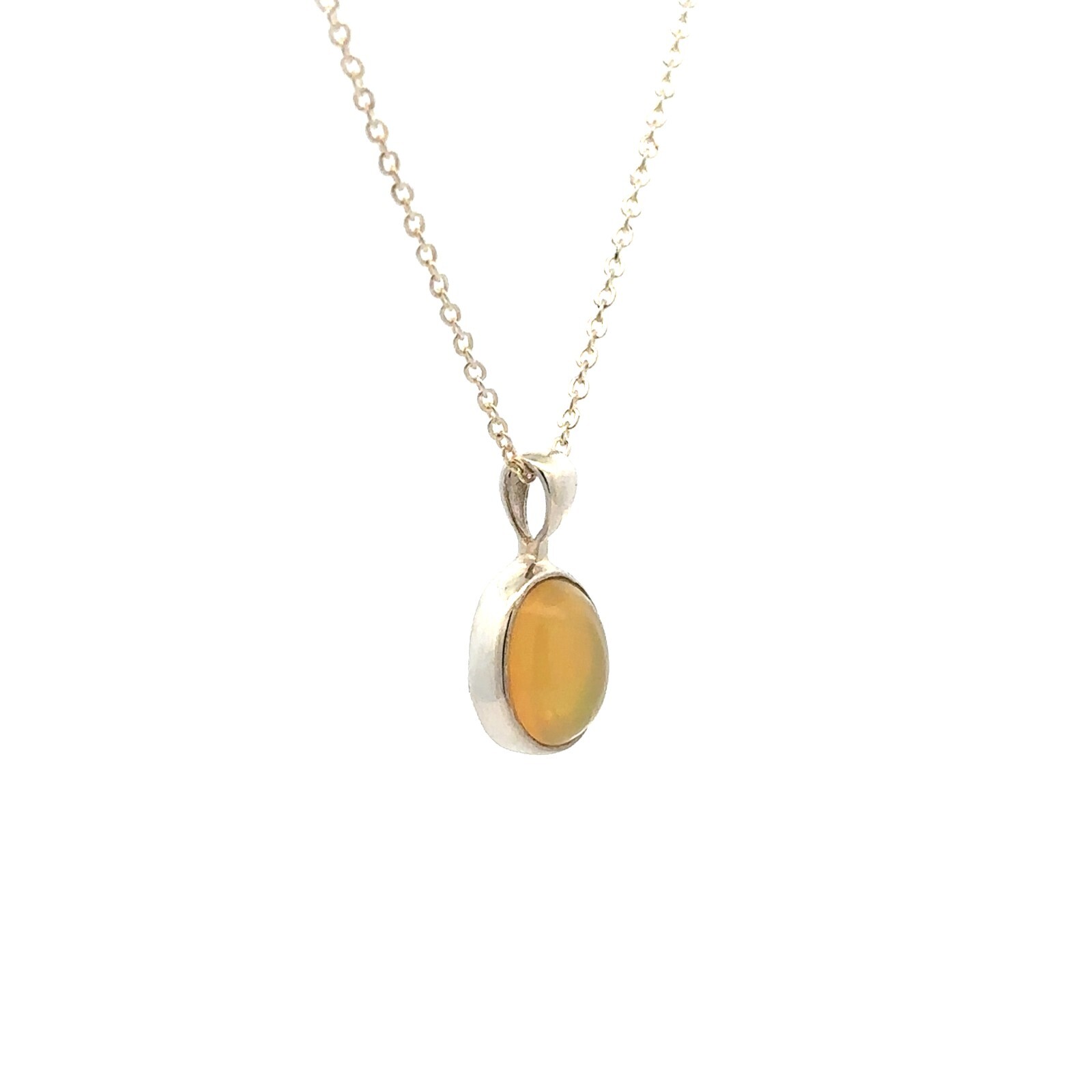 Sterling Silver Ethiopian Opal Necklace (1/4 x 1/2 Inch) With 16+2 Inch Chain