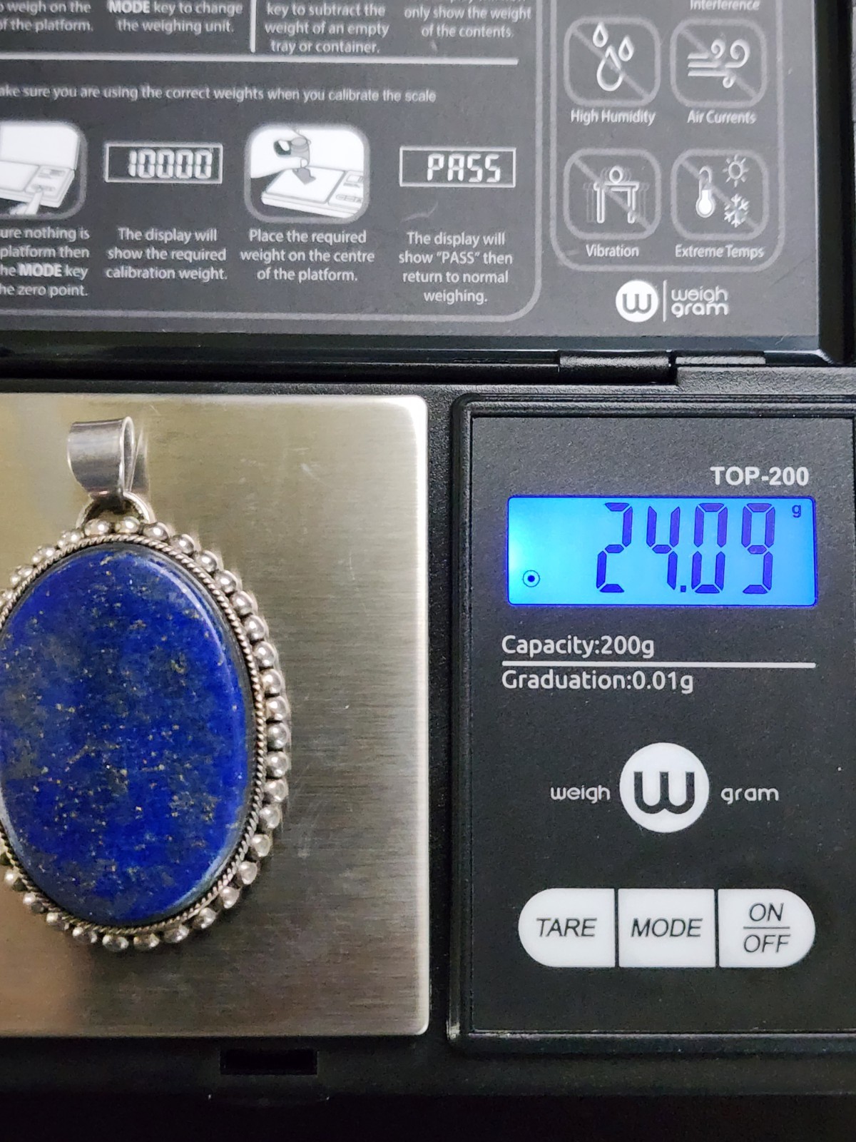 Sterling Silver 925 Dark Blue Lapis Lazuli With Gold Pyrite Oval Pendant 24 Gram