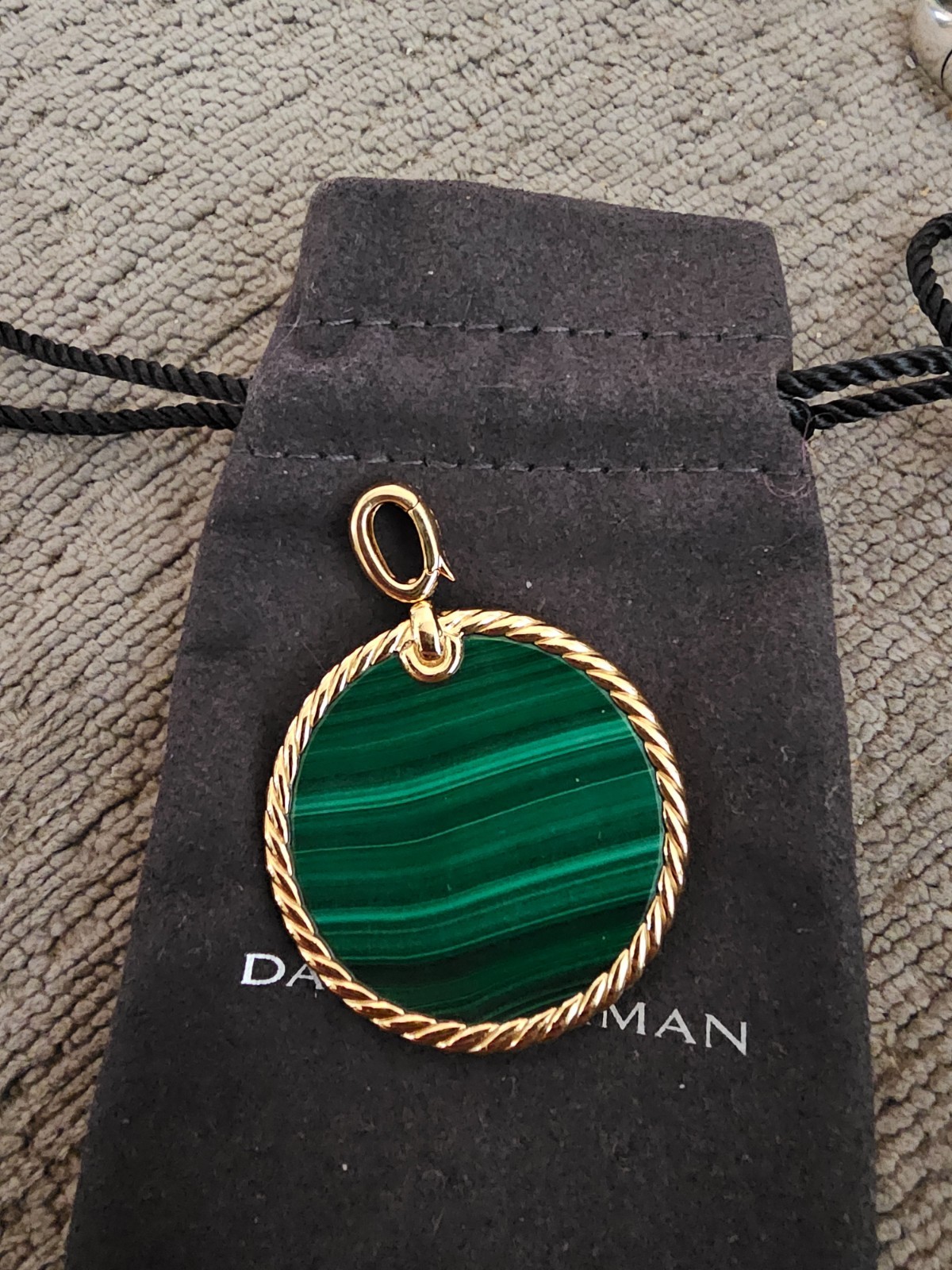 DAVID YURMAN 18K Gold & Malachite Elements Disc Pendant New Authentic