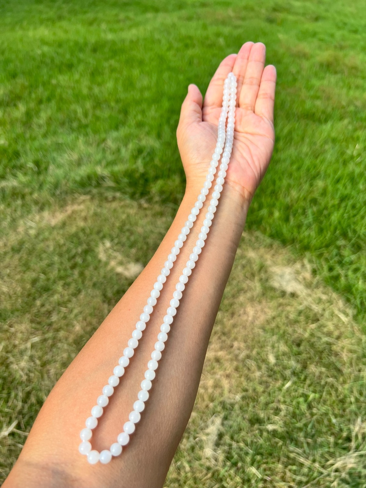 White Transparent Nephrite Jade 6mm Bead 24″ Necklace H400 5