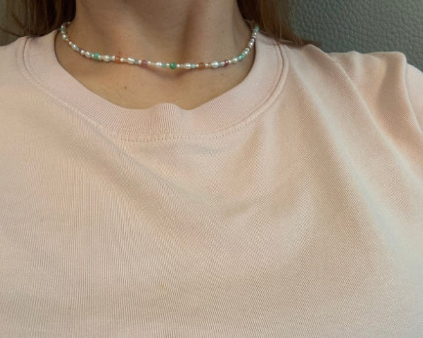 Delicate Pearl Beaded Choker Necklace 925 Silver Clasp Multi-Color Gemstone
