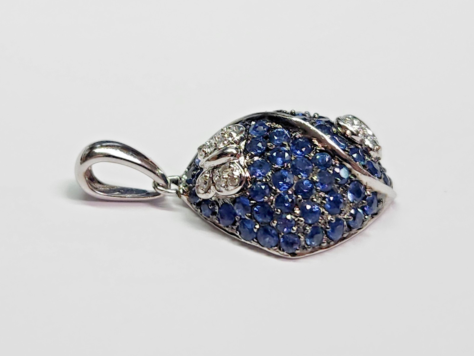 GORGEOUS 14kw Cushion Pave’ Blue Sapphire & Diamond Butterfly Accent Pendant