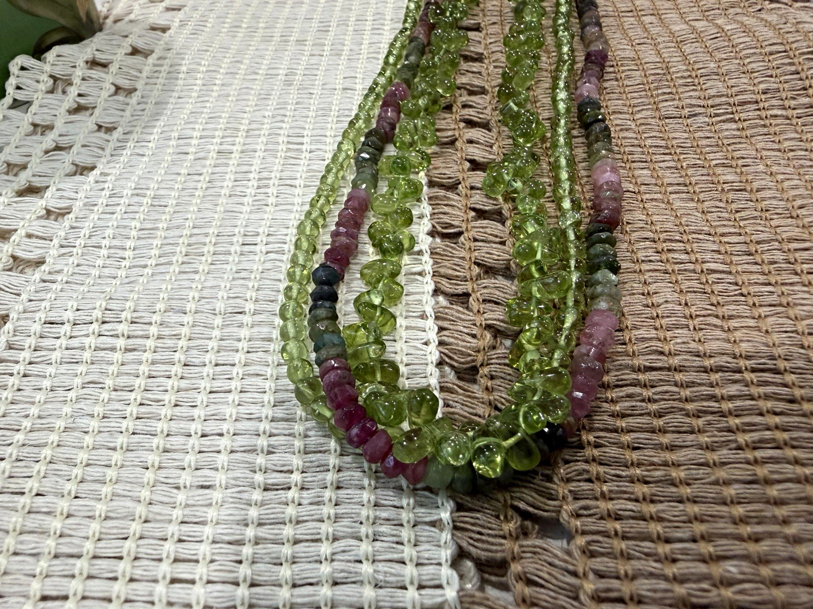 Amy Kahn Russell SS Peridot & Watermelon Tourmaline Multi-Strand Necklace