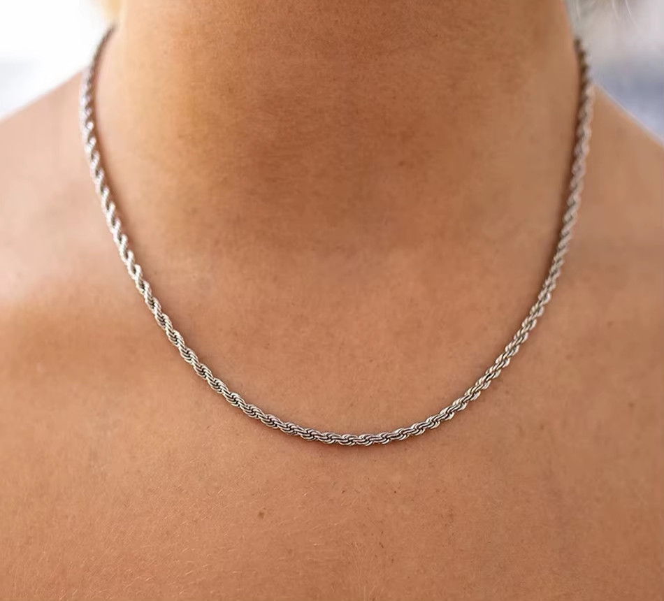 4mm Diamond Cut Solid 925 Sterling Silver Italian Rope Chain Men’s Necklace