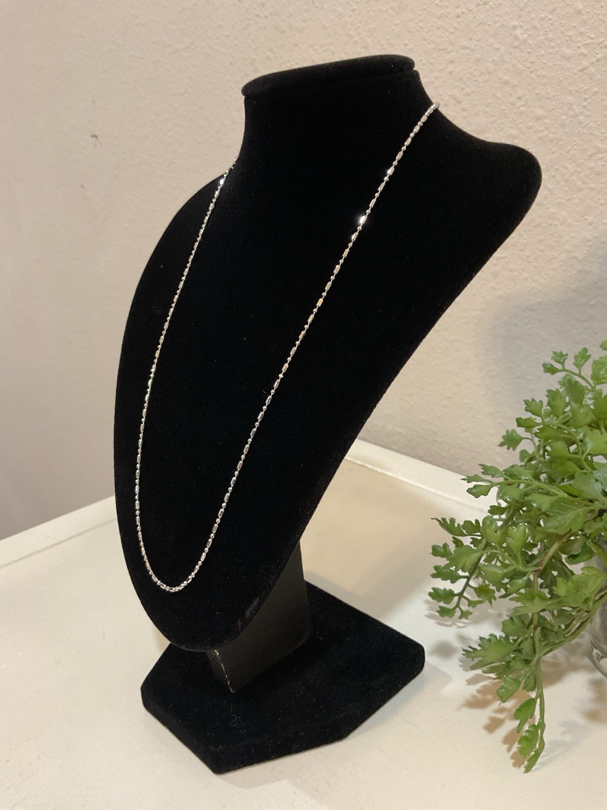 18K White Gold Platinum 750 Plated Silver Bead Bar Chain Necklace 1mm 18” Unisex
