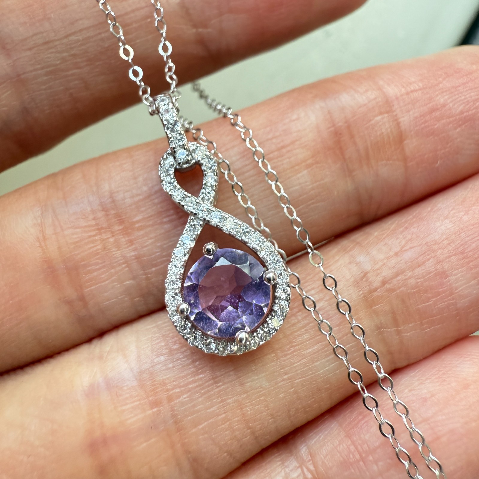 925 Sterling Silver Necklace 6mm Natural Amethyst Gemstone Zircon Purple Chain