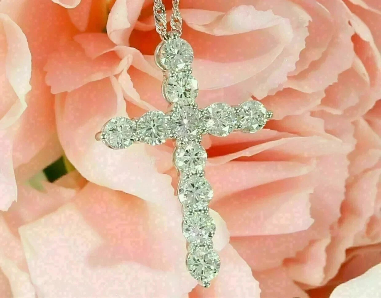 3Ct Round-Cut Real Moissanite Cross Pendant 14k White Gold Plated