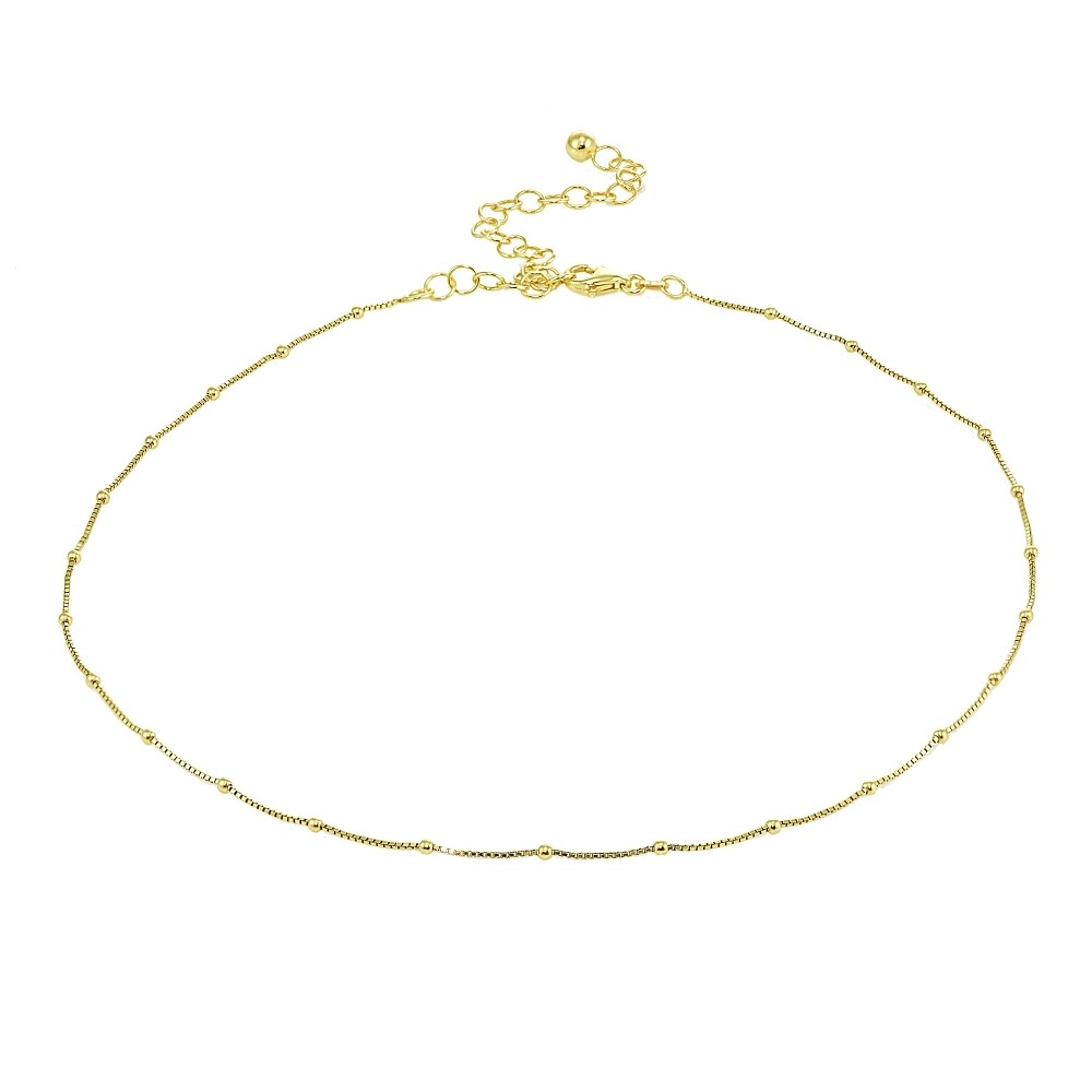 Dainty Station Beads Italian Box Chain Choker Necklace in Gold Plated 925 Silver