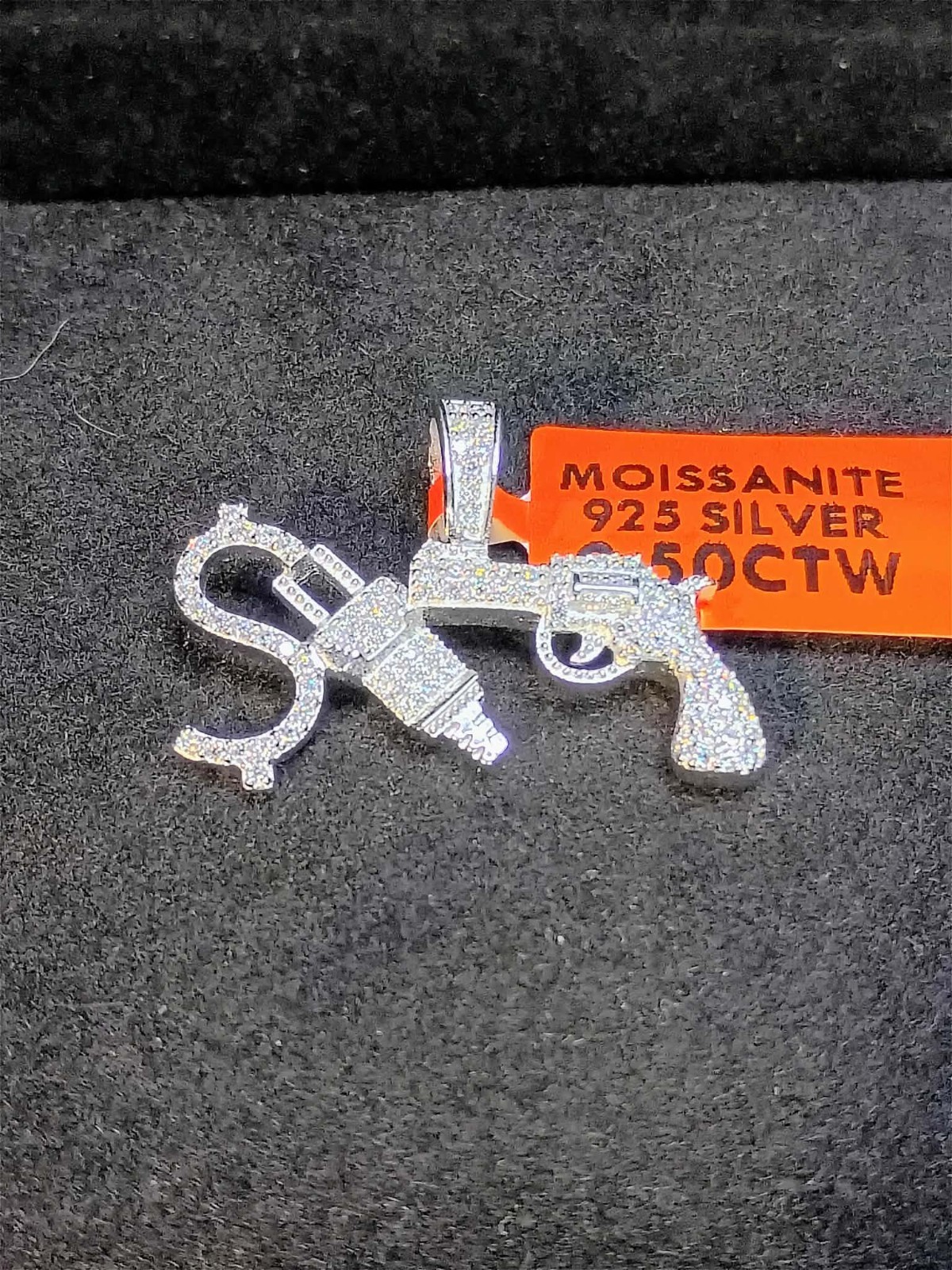 Real Moissanite 2.50Ctw Pendant Custom “Money Gun” Sterling Silver 925 Hustler