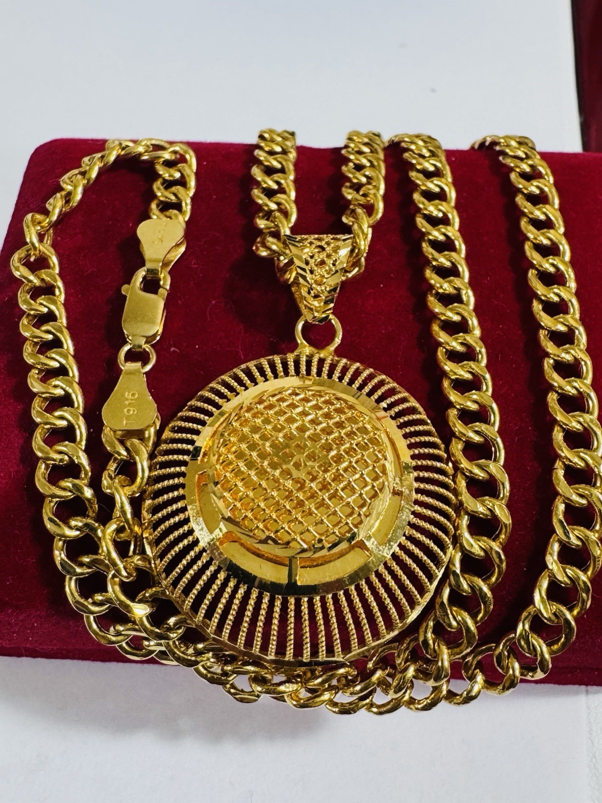 Saudi 22K Solid 916 Real Fine Gold Round Set Necklace 18”/18.5” Long 16.6g 6mm
