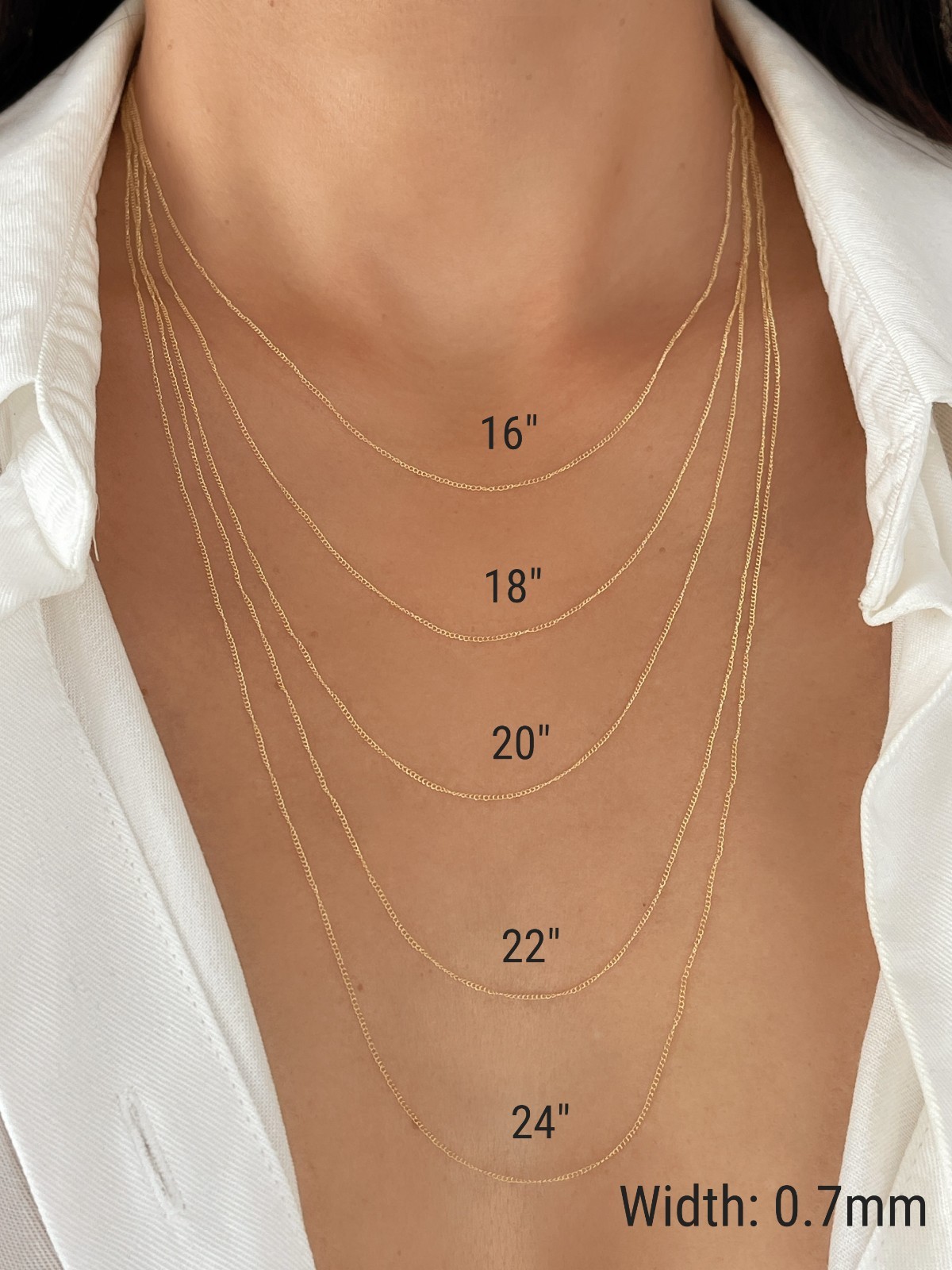 Real 14K Solid Gold 0.7-1.1mm Baby Curb Cuban Link Chain Pendant Necklace Women