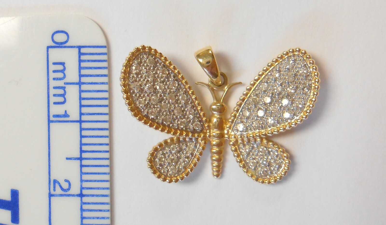 Amazing 14K Yellow &White Gold Diamond Encrusted Butterfly Pendant Charm 18x24mm